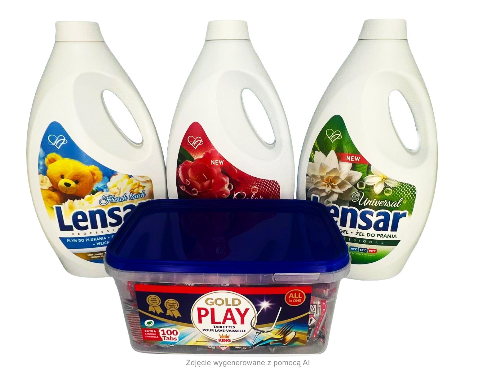 Zestaw Lensar 3×3L + GoldPlay Tabletki do zmywarki — Zdjęcie zestawu
